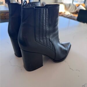 Marc Fisher Black Leather Block Heel Ankle Boots